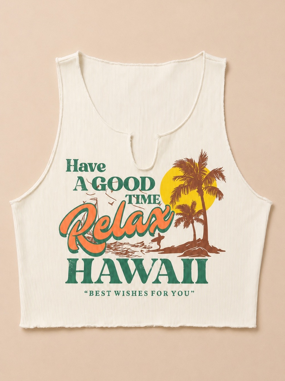 Relax Hawaii Graphic Tank Top - Cream